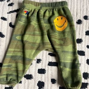 Aviator Nation Kids Smiley Face Sweatpants Green Camo Made In USA  6-12months